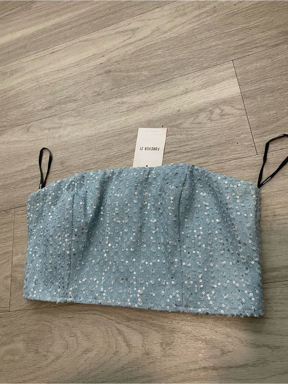Forever 21 Light Blue Sequin Strapless Crop Top
